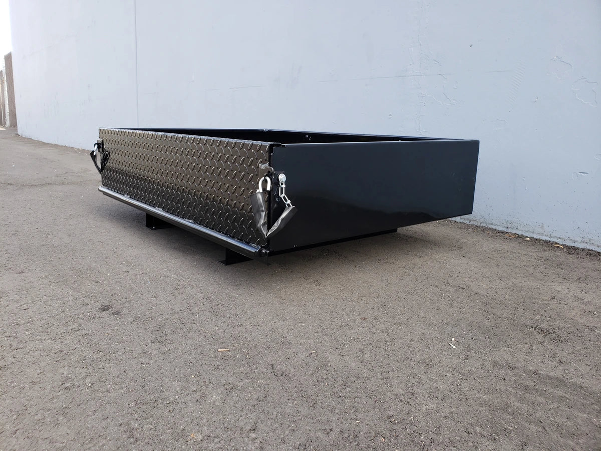 EZGO-TXT14+-UTIL31 FOR EZ GO TXT 2014 AND NEWER HEAVY-DUTY INDUSTRIAL UTILITY BOX WITH TAILGATE black custom fabrication designed for golf carts with diamond plate tailgate and sturdy metal construction.