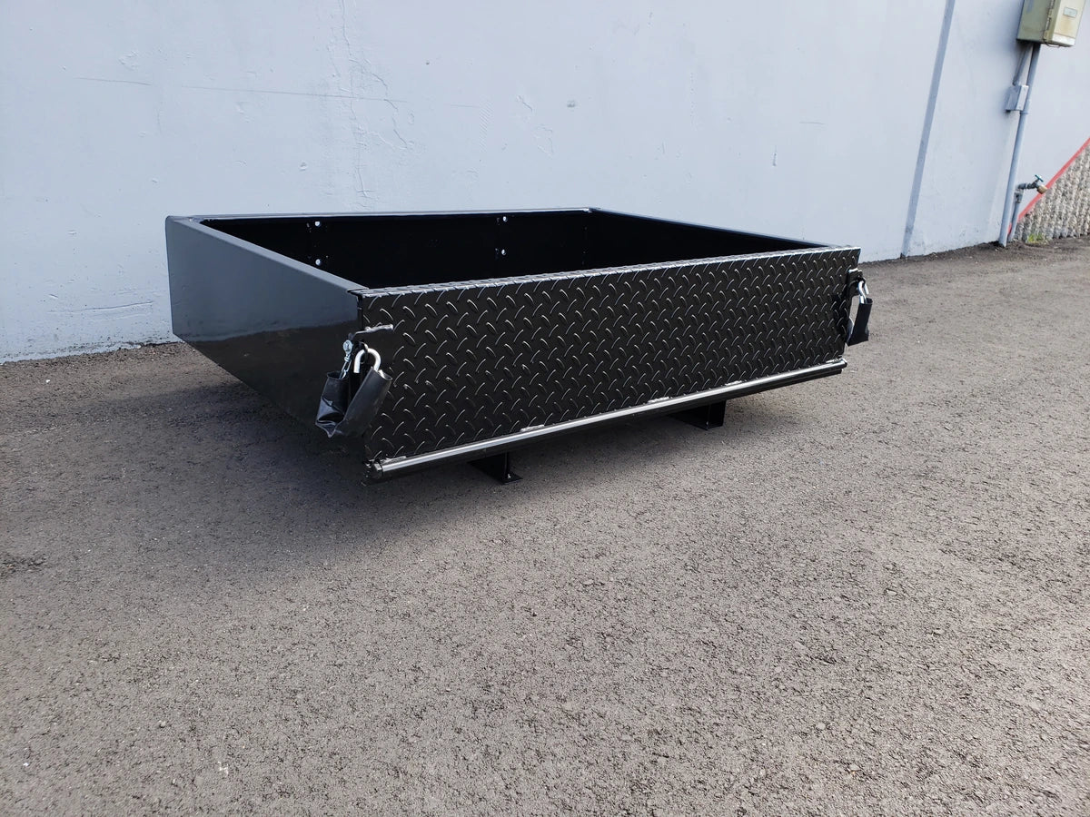 EZGO-TXT14+-UTIL31 FOR EZ GO TXT 2014 AND NEWER HEAVY-DUTY INDUSTRIAL UTILITY BOX WITH TAILGATE in black diamond plate metal, designed for custom fabrication for golf carts and utility cargo transport.