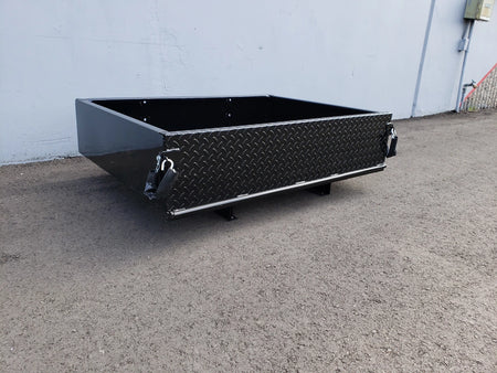 EZGO-TXT14+-UTIL31 FOR EZ GO TXT 2014 AND NEWER HEAVY-DUTY INDUSTRIAL UTILITY BOX WITH TAILGATE in black diamond plate metal, designed for custom fabrication for golf carts and utility cargo transport.