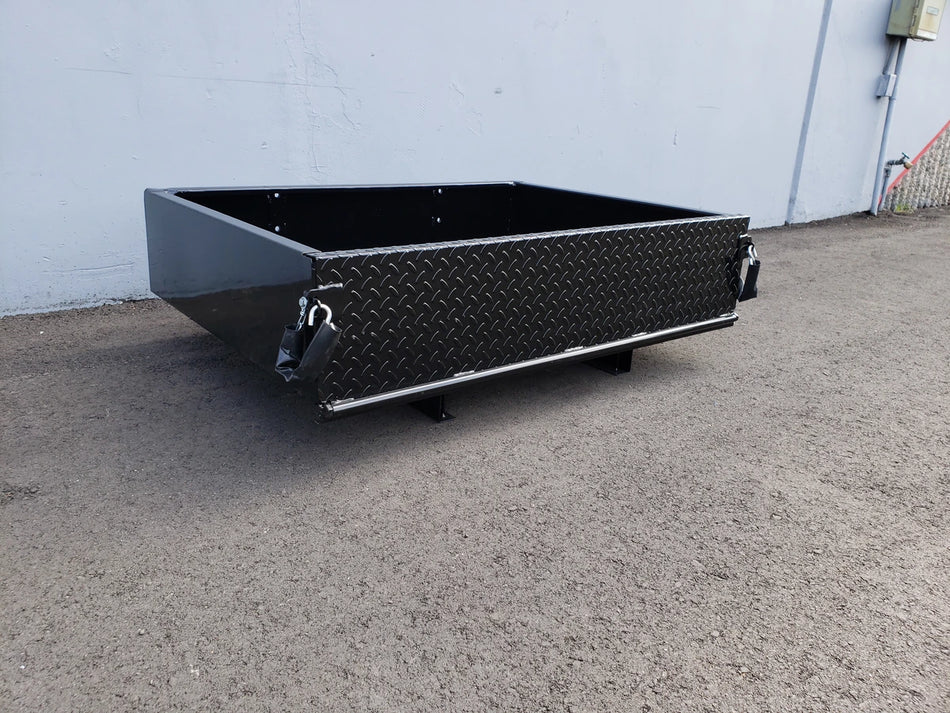 EZGO-TXT14+-UTIL31 FOR EZ GO TXT 2014 AND NEWER HEAVY-DUTY INDUSTRIAL UTILITY BOX WITH TAILGATE in black diamond plate metal, designed for custom fabrication for golf carts and utility cargo transport.