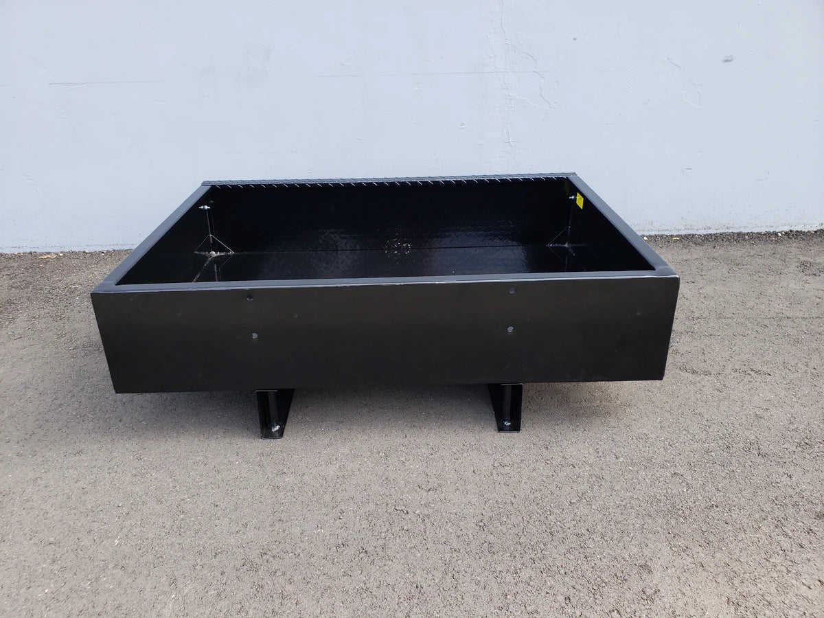 EZGO-TXT14+-UTIL31 FOR EZ GO TXT 2014 AND NEWER HEAVY-DUTY INDUSTRIAL UTILITY BOX WITH TAILGATE in black metal, designed as a custom fabrication for golf carts, providing a sturdy cargo and utility box solution.
