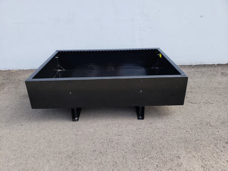 EZGO-TXT14+-UTIL31 FOR EZ GO TXT 2014 AND NEWER HEAVY-DUTY INDUSTRIAL UTILITY BOX WITH TAILGATE in black metal, designed as a custom fabrication for golf carts, providing a sturdy cargo and utility box solution.