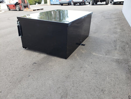 Black metal utility box with locking mechanism designed for custom fabrication for golf carts, identified as CUSH-HP-CARGO31 CUSHMAN HAULER PRO HEAVY-DUTY LOCKING CARGO BOX.