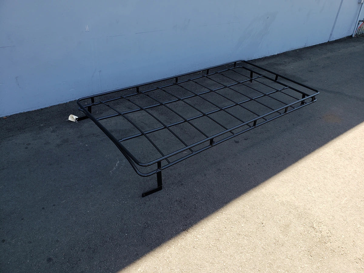 EZGO-S6CURVED-84RR3 ROOF RACK FITS EZ GO EXPRESS S6 SHADE TOP black metal cargo rack custom fabricated for golf carts, designed for additional utility and storage.