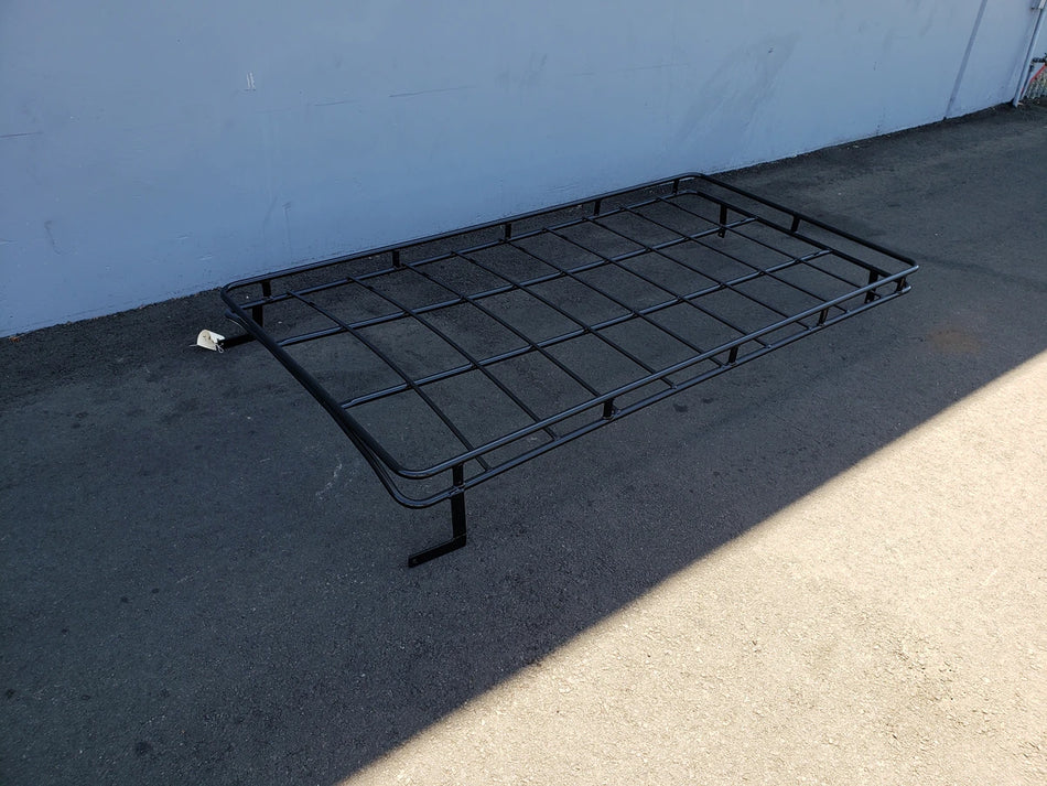 EZGO-S6CURVED-84RR3 ROOF RACK FITS EZ GO EXPRESS S6 SHADE TOP black metal cargo rack custom fabricated for golf carts, designed for additional utility and storage.