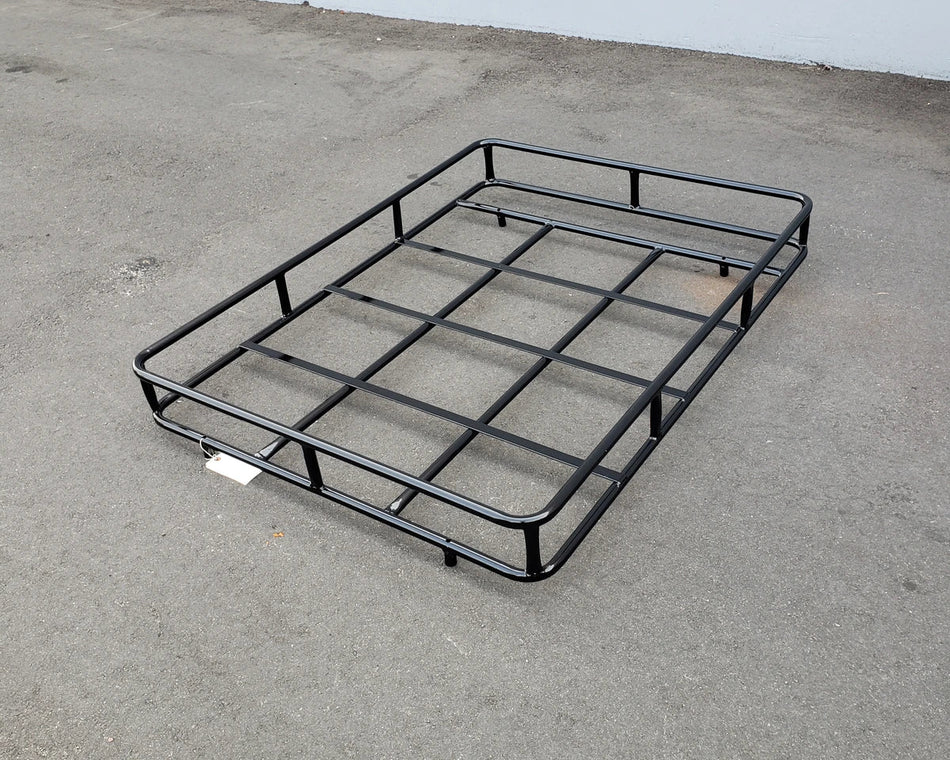 EZGO-RXV-54RR6 ROOF RACK FOR EZGO RXV, custom fabrication for golf carts, durable black metal cargo rack designed for hauling and storage on golf carts.