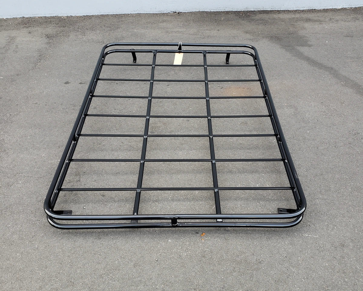 EZGO-EXPL6-64RR3 EZ GO EXPLORER AND L6 ROOF RACK black metal custom fabrication designed for golf carts, featuring a sturdy grid pattern for secure cargo transport.