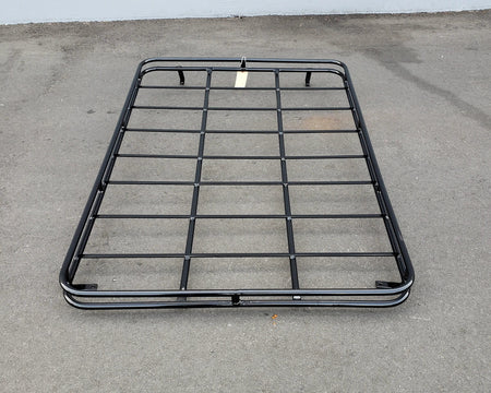 EZGO-EXPL6-64RR3 EZ GO EXPLORER AND L6 ROOF RACK black metal custom fabrication designed for golf carts, featuring a sturdy grid pattern for secure cargo transport.