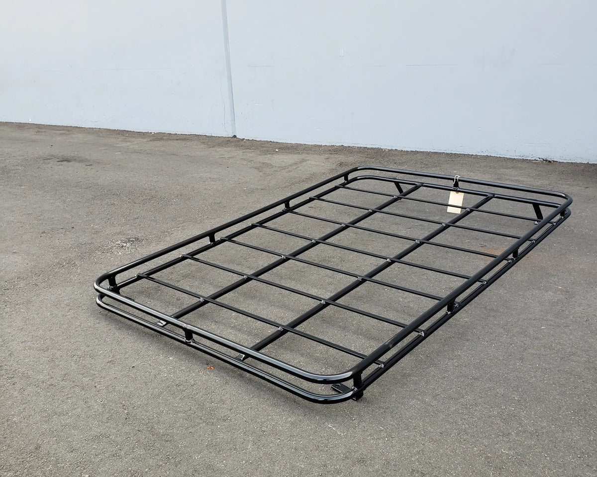 EZGO-EXPL6-64RR3 EZ GO EXPLORER AND L6 ROOF RACK black metal custom fabrication designed for golf carts, featuring a sturdy grid pattern for cargo and utility transport.