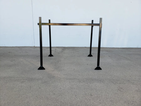 FB-45X72-TLR TOP MOUNT LADDER RACK FOR FLATBED made of sturdy metal with a black finish, designed as a custom fabrication for golf carts providing reliable cargo support.