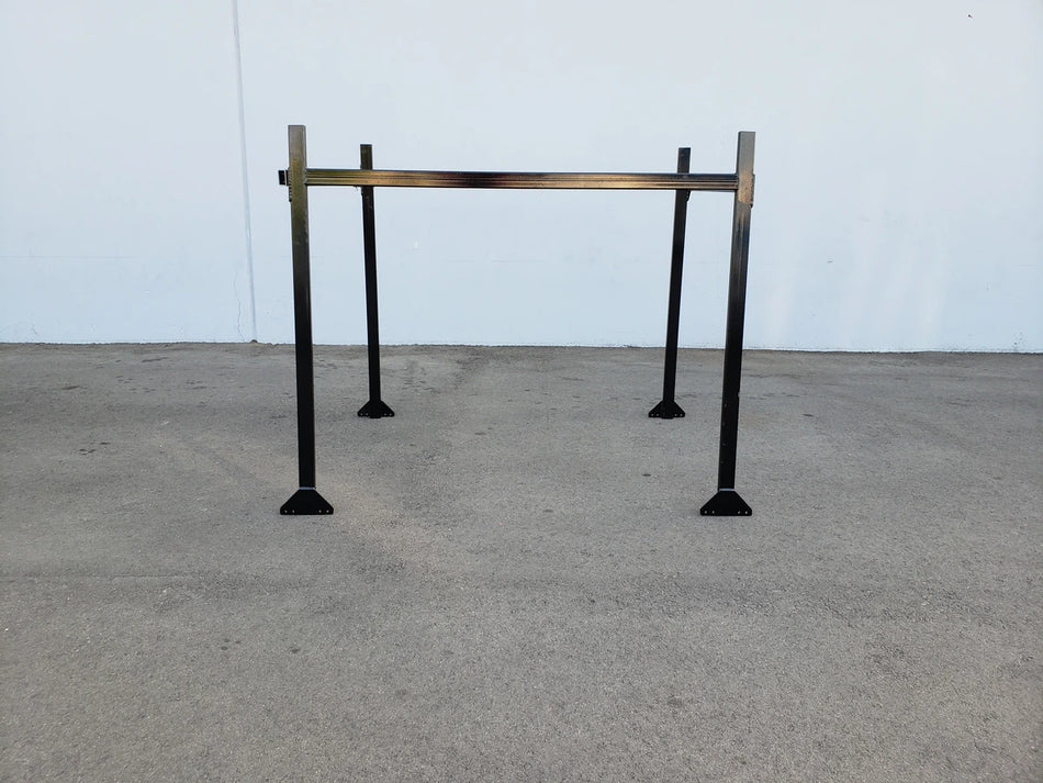 FB-45X72-TLR TOP MOUNT LADDER RACK FOR FLATBED made of sturdy metal with a black finish, designed as a custom fabrication for golf carts providing reliable cargo support.