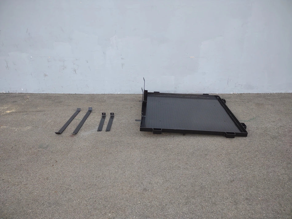CC-PREC-DECK48X48 SMALL FLATBED DECK with custom fabrication for golf carts, shown with mounting brackets, designed for cargo or specialty golf cart beds applications.