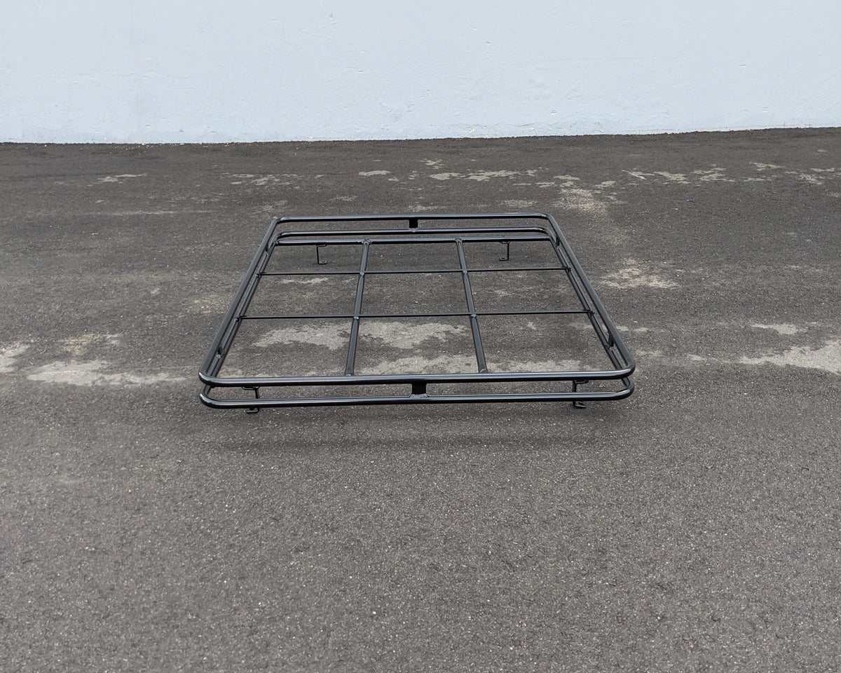 EZGO-RXV-54RR3 ROOF RACK FOR EZGO RXV custom fabricated flat black metal roof rack designed for golf carts, ideal for carrying cargo and accessories.