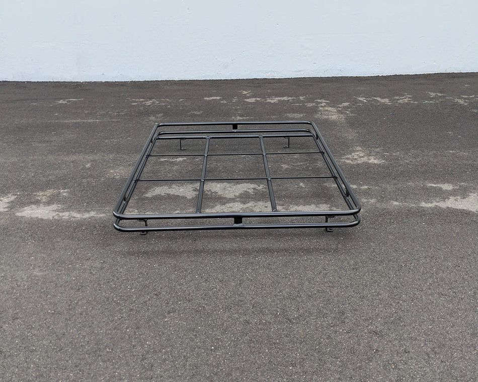 EZGO-RXV-54RR3 ROOF RACK FOR EZGO RXV custom fabricated flat black metal roof rack designed for golf carts, ideal for carrying cargo and accessories.
