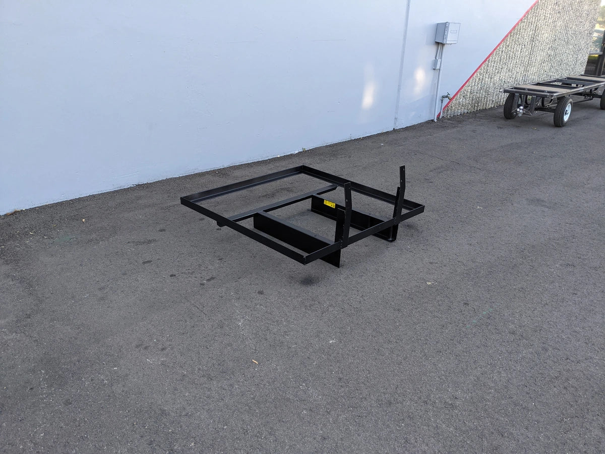 EZGO-TXTMED-DECK44X44 EZ GO TXT AND MEDALIST DIAMOND PLATE STEEL UTILITY DECK 44″ X 44″ shown as a custom fabricated black steel frame for golf carts utility and cargo use.