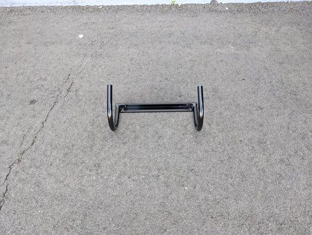 CH-9MOUNT CHAIR HOOK FOR GOLF CART RACKS made of black metal, designed for custom fabrication on golf carts to securely hold chairs or accessories.
