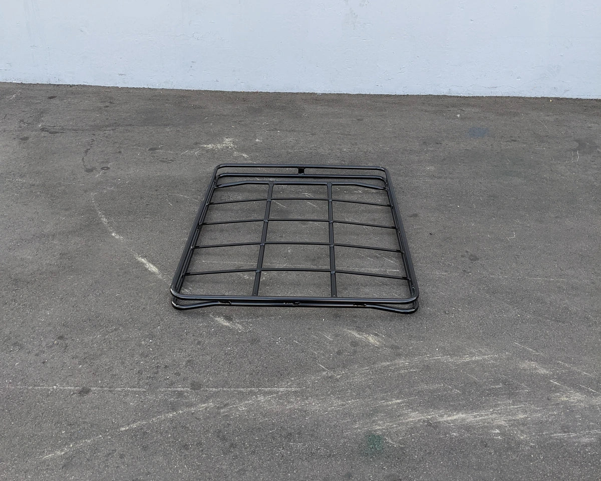 EZGO-2FIVE-49RR3 EZ GO 2 FIVE ROOF RACK made of black metal tubing designed as custom fabrication for golf carts to carry cargo and accessories securely on the roof.