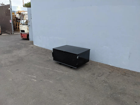 EZGO-TXT-CARGO31 EZ GO TXT LOCKING CARGO BOX in black metal construction for secure storage, designed as custom fabrication for golf carts, ideal for cargo and utility use.
