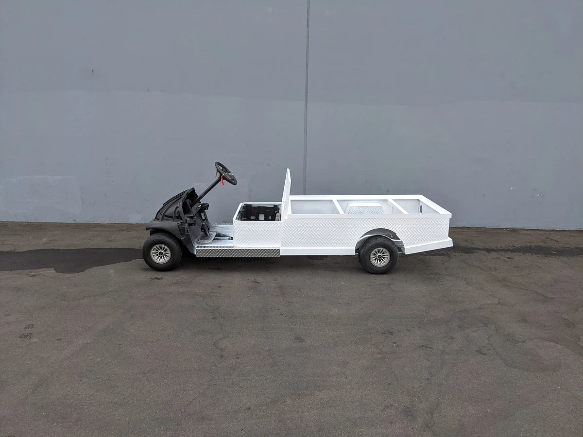 CC-PREC-ST-FLAT-72 CLUB CAR PRECEDENT 6 FOOT FLATBED CONVERSION featuring a custom fabricated flatbed for specialty golf cart cargo and utility hauling needs.