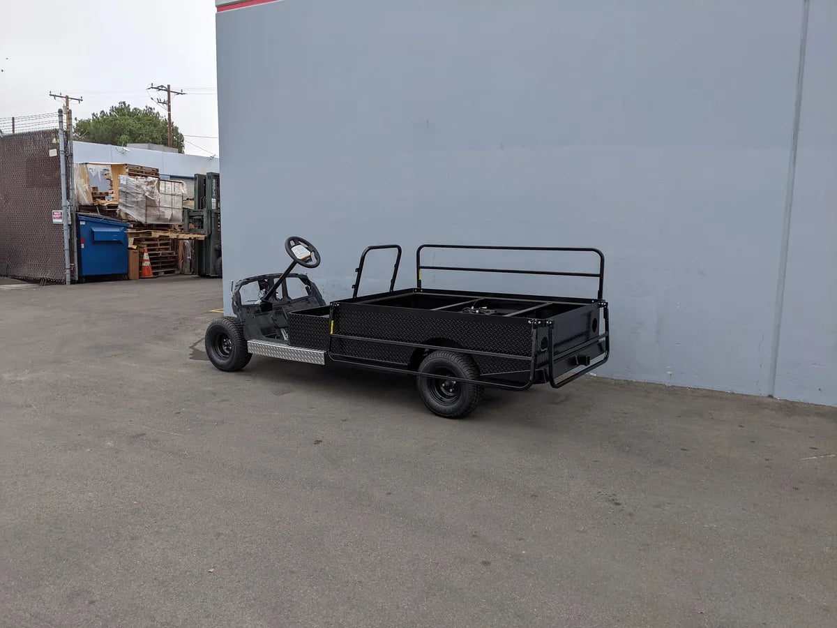 YAM-DRIVE2-ST-FLAT-72 YAMAHA DRIVE 2 6FT FLATBED CONVERSION custom fabrication for golf carts featuring a black metal flatbed cargo area and utility design.