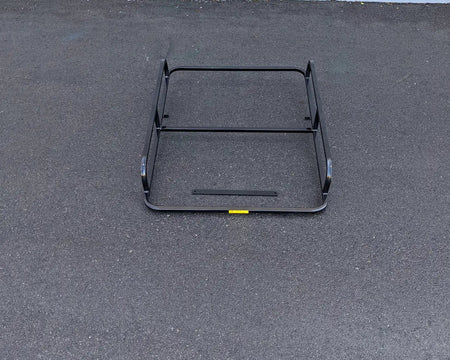 CC-PREC-50LRA CLUB CAR PRECEDENT ALUMINUM LADDER RACK shown on asphalt surface, custom fabrication designed for golf carts to securely carry ladders and cargo.