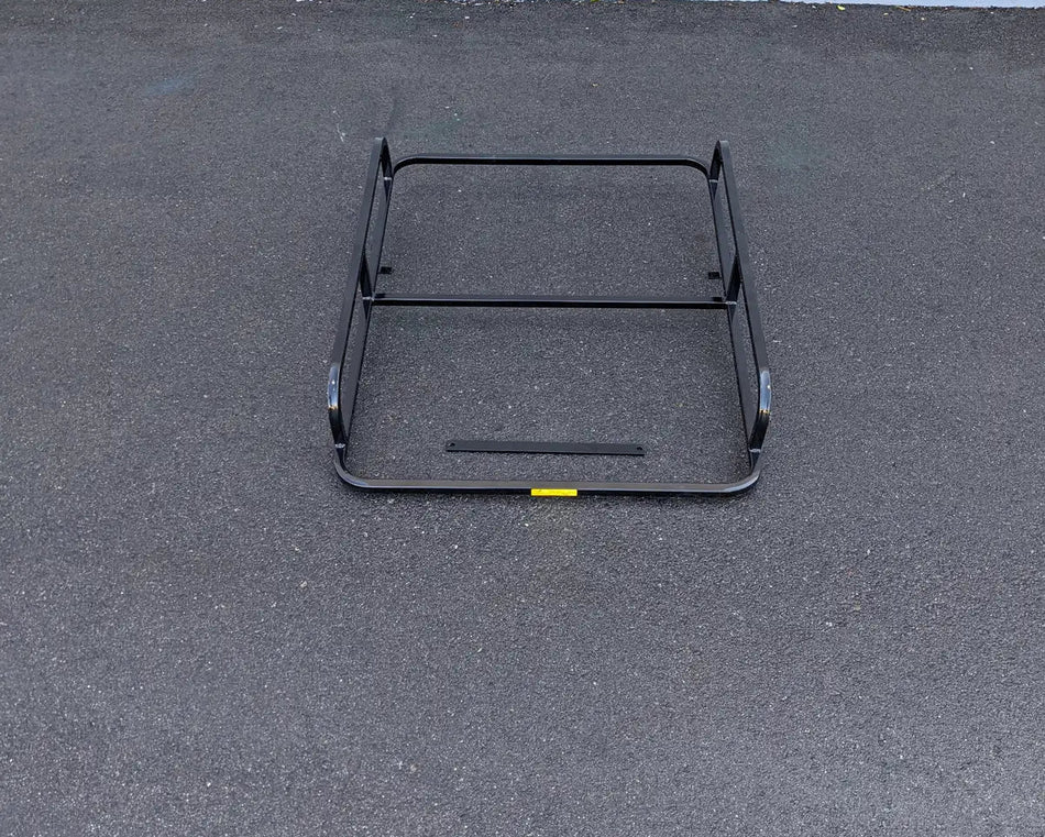 CC-PREC-50LRA CLUB CAR PRECEDENT ALUMINUM LADDER RACK shown on asphalt surface, custom fabrication designed for golf carts to securely carry ladders and cargo.