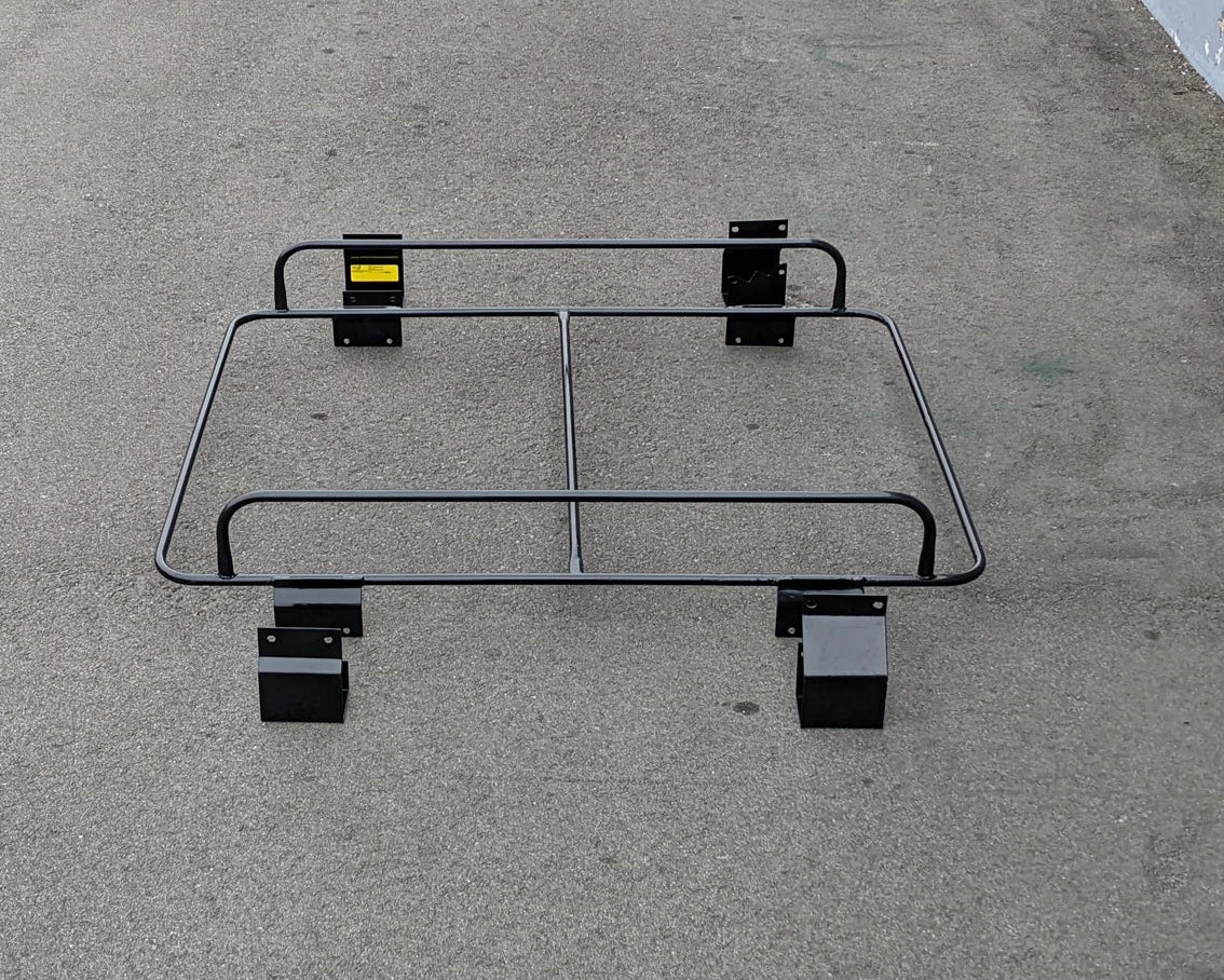 ACG-TSPORT-50LR AMERICAN CUSTOM GOLF CAR T-SPORT LADDER RACK made of black metal tubing designed for securely carrying ladders and cargo on golf carts.