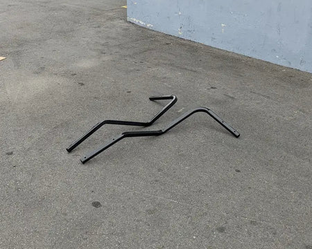 CC-ONWARD-RTS CLUB CAR ONWARD REAR TOP SUPPORT in black powder-coated metal, custom fabrication for golf carts, designed for durable support and reinforcement.