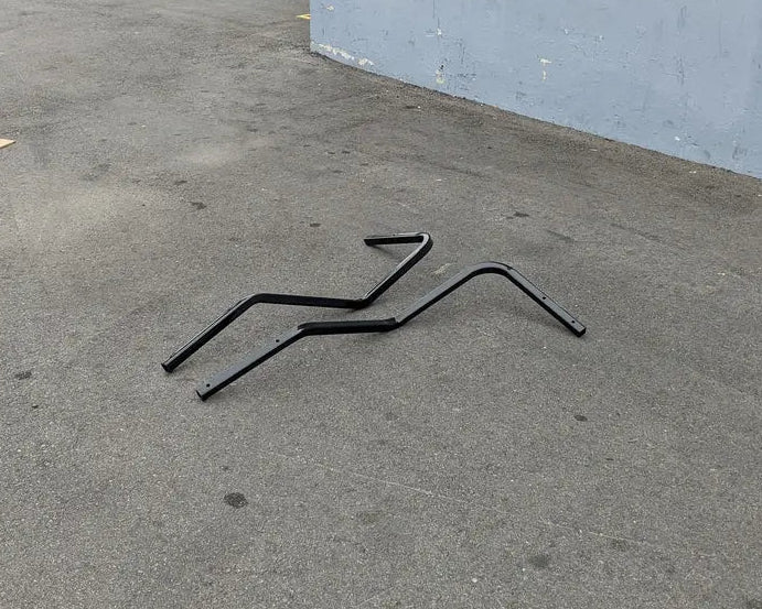 CC-ONWARD-RTS CLUB CAR ONWARD REAR TOP SUPPORT in black powder-coated metal, custom fabrication for golf carts, designed for durable support and reinforcement.