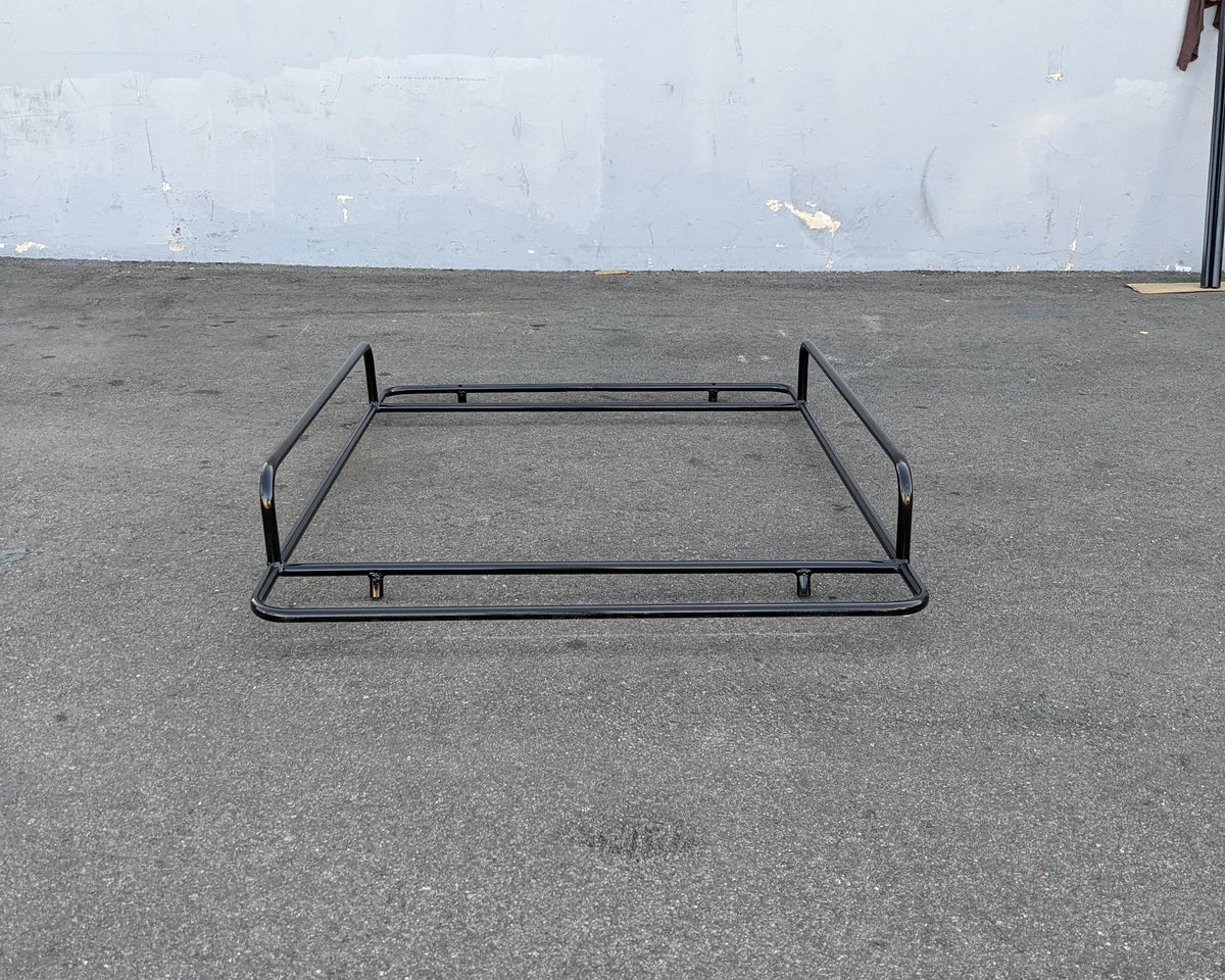 Black metal frame aluminum ladder rack designed for custom fabrication on golf carts, specifically the EZGO-TXT14+VLRCHP-54LRA EZ GO TXT 2014 AND NEWER, VALOR, CUSHMAN HAULER PRO ALUMINUM LADDER RACK.