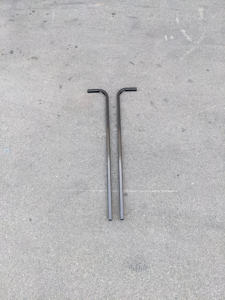 CART-RTS GENERIC GOLF CART REAR TOP SUPPORT consisting of two black metal rods with bent ends, designed for securing rear top structures on golf carts.
