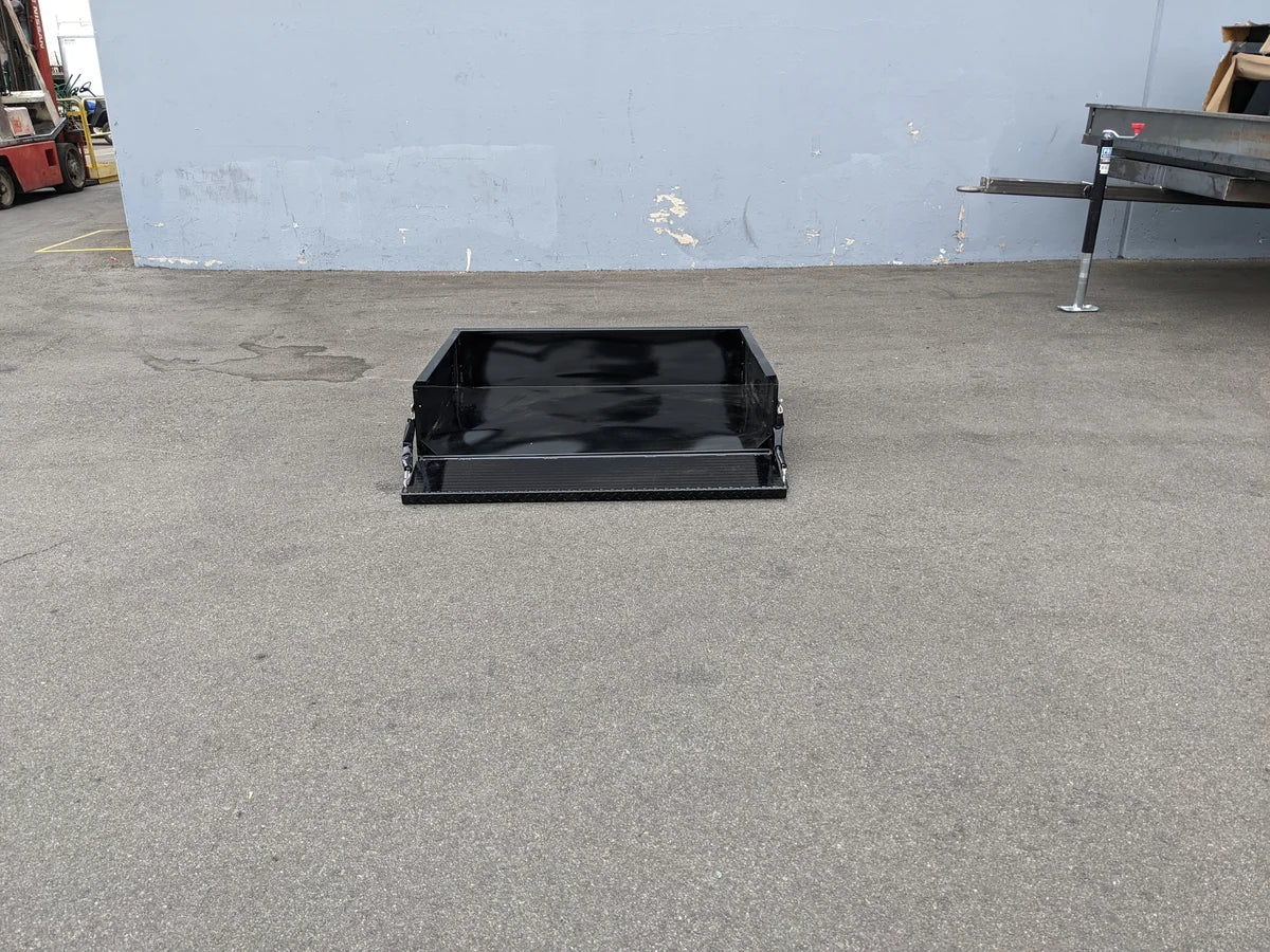 YAM-DRIVE2-UTIL31 YAMAHA DRIVE 2 UTILITY BOX WITH TAILGATE displayed alone on concrete floor, designed as a custom fabrication for golf carts utility and cargo use.