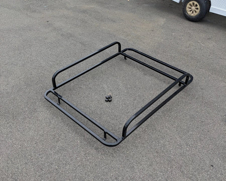EZGO-RXV-54LR EZ GO RXV HEAVY-DUTY LADDER RACK made of durable black metal tubing, designed for custom fabrication for golf carts, ideal for carrying ladders and cargo securely.