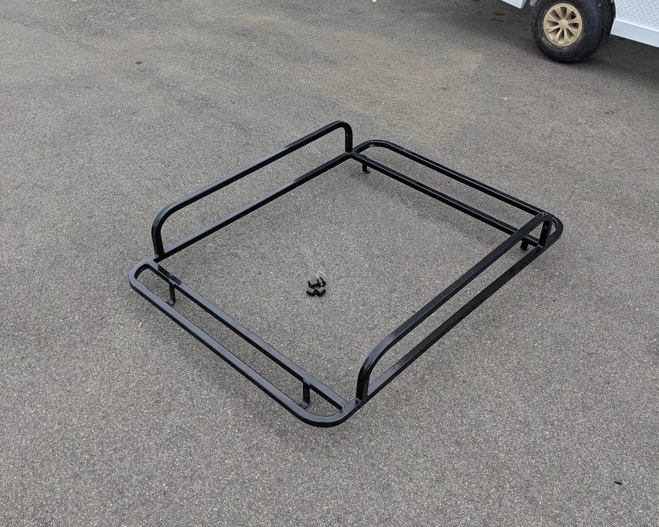 EZGO-RXV-54LR EZ GO RXV HEAVY-DUTY LADDER RACK made of durable black metal tubing, designed for custom fabrication for golf carts, ideal for carrying ladders and cargo securely.