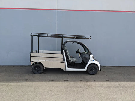 GEM-ELXD-53X120-IN-TLR Top Mount Ladder Rack for mounting inside the bed of a GEM ELXD, showcasing custom fabrication for golf carts designed to securely carry ladders and cargo.