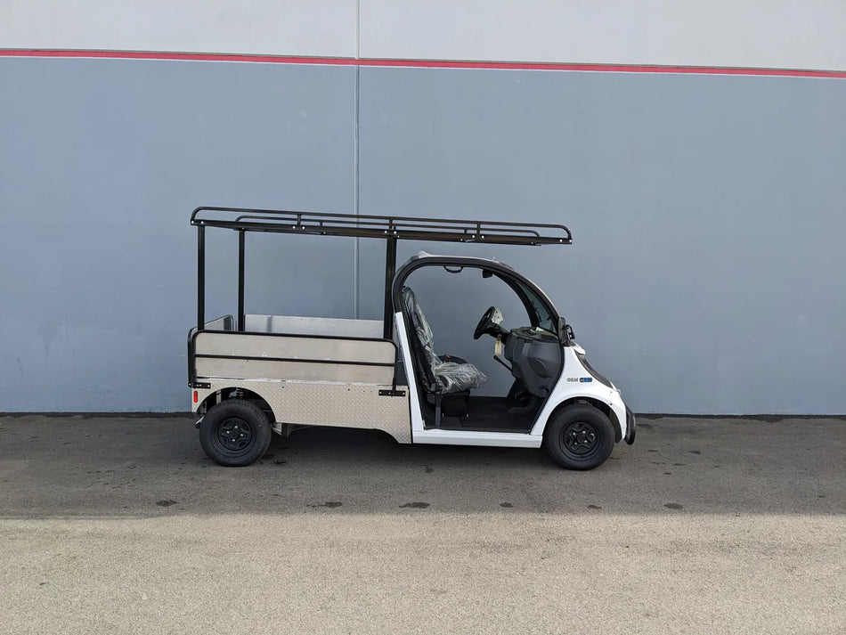 GEM-ELXD-53X120-IN-TLR Top Mount Ladder Rack for mounting inside the bed of a GEM ELXD, showcasing custom fabrication for golf carts designed to securely carry ladders and cargo.