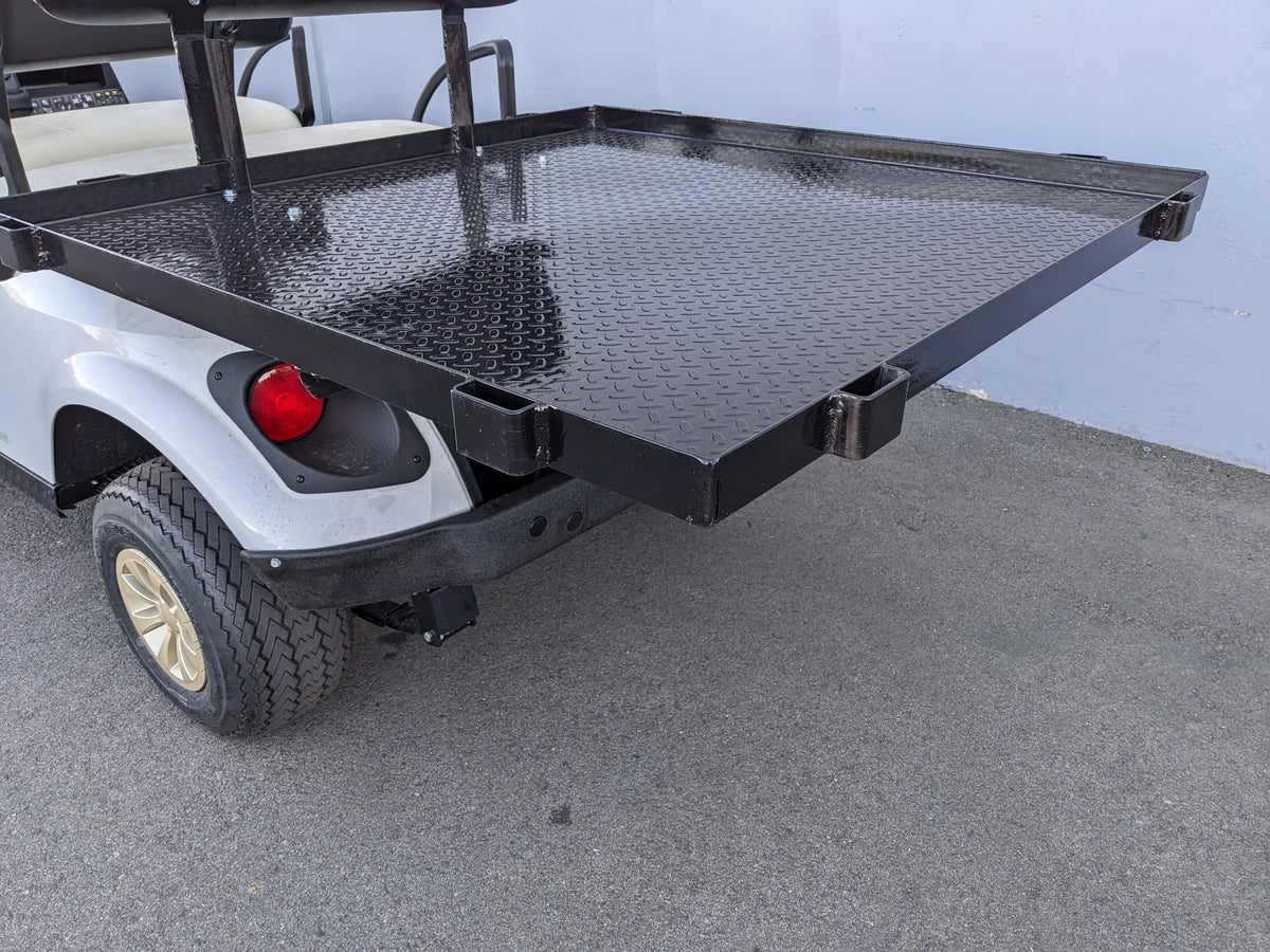 CUSH-SHUTTLE-DECK48X48-SP CUSHMAN SHUTTLE CARGO DECK WITH STAKE POCKETS custom fabricated flatbed cargo deck for utility and specialty golf cart use.