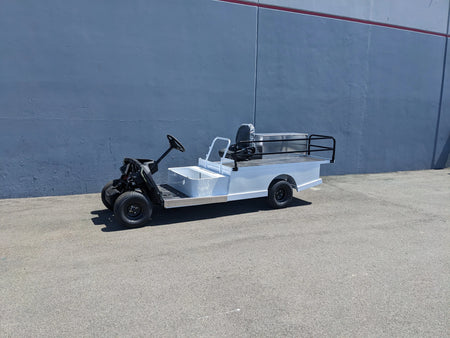 YAM-AMB-2SEAT-ST-FLAT-84 2Seat Ambulance Conversion on Yamaha Flatbed shown as a custom fabrication for golf carts with a two-seat design and flatbed utility area.