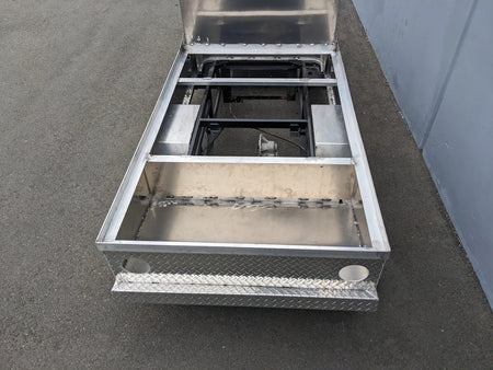 EZGO-TXT-AL-FLAT-72 6 FOOT ALUMINUM BED FLATBED CONVERSION showing custom fabrication for golf carts with an aluminum flatbed base and structural framework for cargo and utility use.