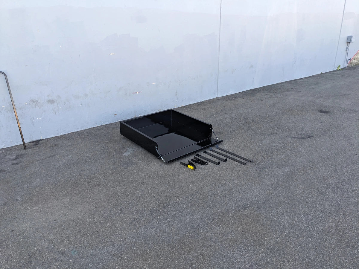 CC-PREC-UTIL42 CLUB CAR PRECEDENT EXTENDED UTILITY BOX WITH TAILGATE shown outside assembled with metal framework, designed for custom fabrication for golf carts utility and cargo use.
