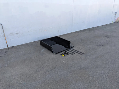 CC-PREC-UTIL42 CLUB CAR PRECEDENT EXTENDED UTILITY BOX WITH TAILGATE shown outside assembled with metal framework, designed for custom fabrication for golf carts utility and cargo use.