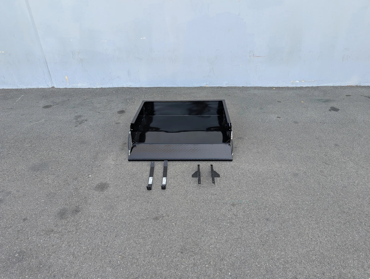 CC-PREC-UTIL31 CLUB CAR PRECEDENT HEAVY-DUTY INDUSTRIAL UTILITY BOX WITH TAILGATE shown in black with mounting hardware, designed for custom fabrication for golf carts.