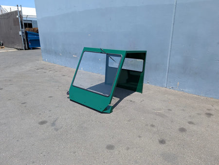 Green metal cab enclosure without doors for Taylor Dunn Bigfoot golf cart, designed as SCE-TDBIG-CAB-ND CAB ENCLOSURE FOR TAYLOR DUNN BIGFOOT, NO DOORS, custom fabrication for golf carts.