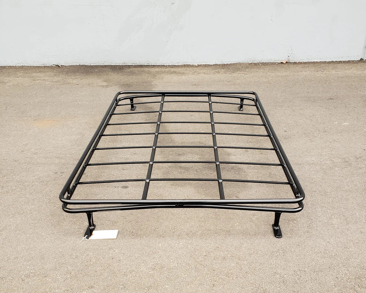 TOM-EMERGE4PASS-64RR3 Tomberlin Emerge 4 Passenger Roof Rack shown on ground, custom fabricated for golf carts, designed as a durable cart hauler and cargo rack.