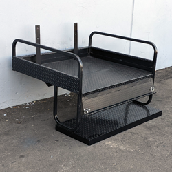 YAM-DRIVE2-SB-COMBO YAMAHA DRIVE 2 REAR SEAT CONVERTIBLE COMBO black custom fabrication for golf carts with diamond plate metal and fold-down footrest.