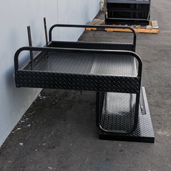YAM-DRIVE2-SB-COMBO YAMAHA DRIVE 2 REAR SEAT CONVERTIBLE COMBO featuring a custom fabricated black metal frame with textured metal platform, designed for golf carts as a versatile rear seat and cargo accessory.